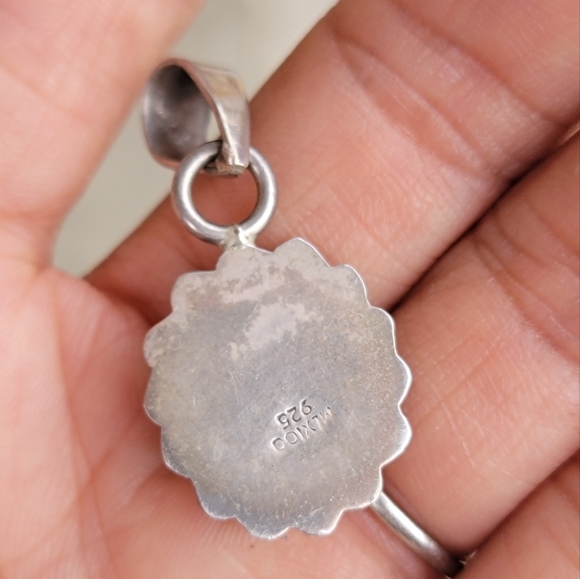 Southwestern 925 sterling silver vintage blue cat's eye necklace pendant - Picture 4 of 16